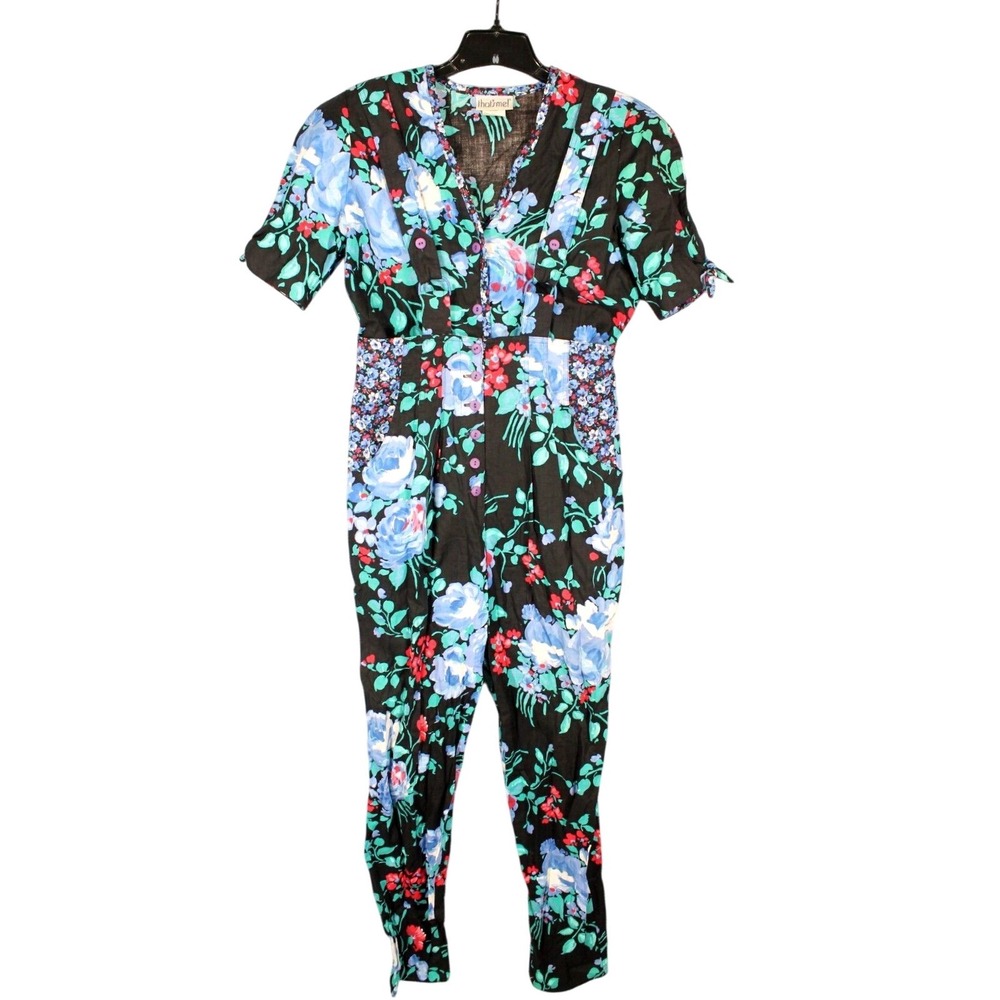 VTG 80's THAT'S ME! 2pc TWILL Button-Up FLORAL Shirt/Overalls Pants Outfit 10/M